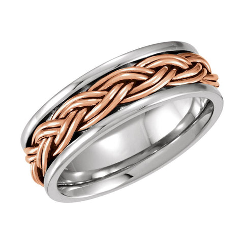 14K White & Rose Gold 8mm Hand Woven Band Size 11