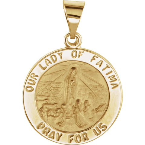 14k Yellow Gold 18.25mm Round Hollow Fatima Medal