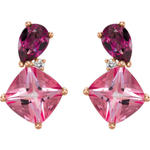 14k Rose Gold Multi-Gemstone & .03 CTW Diamond Earrings