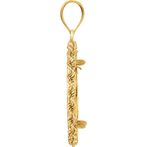 14k Yellow Gold 22x1.8mm Tab Back 2.5mm Solid Rope Coin Frame Pendant for 1/4 Ounce American Eagle, 1/4 Ounce South African Rand, or 1/4 Ounce Chinese Panda