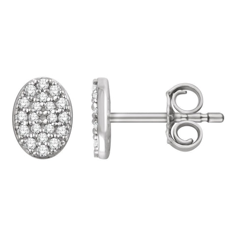14k White Gold 1/6 CTW Diamond Oval Cluster Earrings