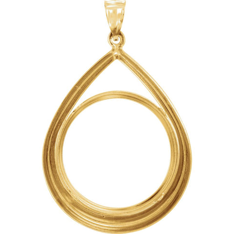 14k Yellow Gold Tab Back Frame Pendant for 1/2 Ounce American Eagle or 1/2 Ounce South African Rand Coin