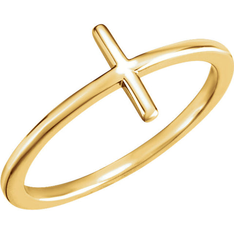 14k Yellow Gold Sideways Cross Ring, Size 7