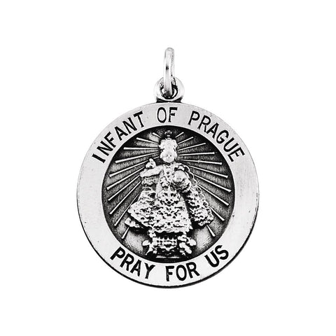 Sterling Silver 18mm Round Infant of Prague Medal with 18" Chain