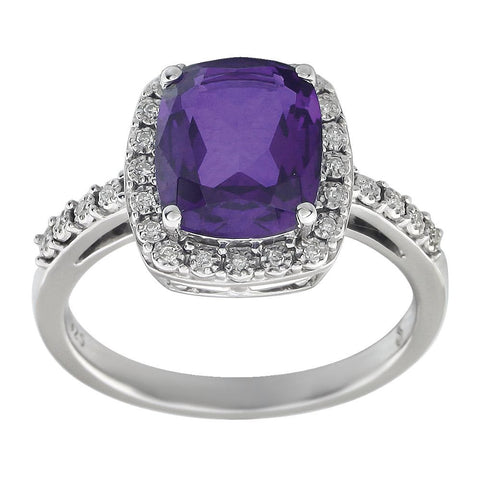14k White Gold Amethyst & .07 CTW Diamond Ring, Size 7