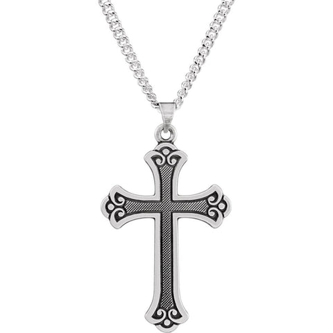 Sterling Silver 33x22mm Fancy Cross Pendant