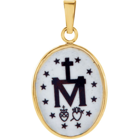 14k Yellow Gold 17x13.5mm Miraculous Hand-Painted Porcelain Medal