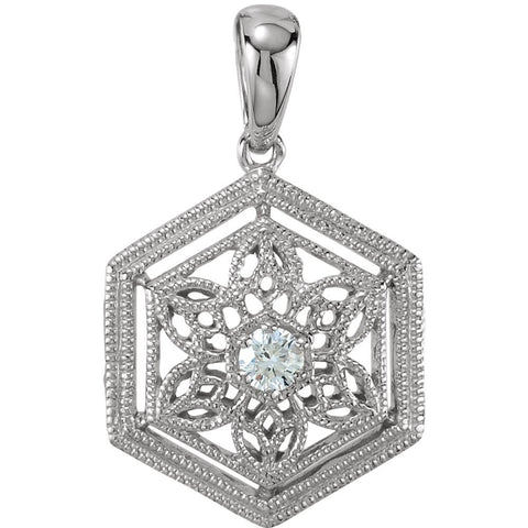 14k White Gold .05 CTW Diamond Filigree Pendant