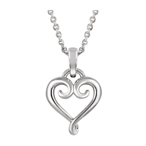 14k White Gold Fancy Heart 16-18" Necklace