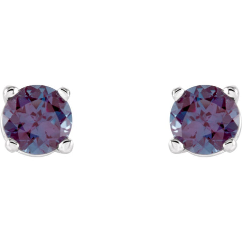 14k White Gold 4mm Round Chatham® Created Alexandrite Earrings