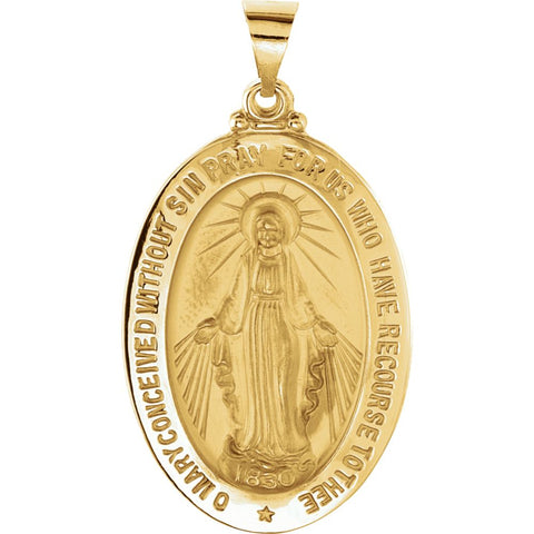 14k Yellow Gold 29x20.25mm Oval Hollow Miraculous Medal
