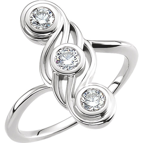 14k White Gold 1/2 CTW Diamond Three-Stone Ring , Size 7