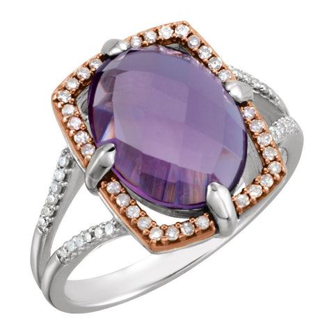 Sterling Silver Rose Gold Plated Amethyst & 1/5 CTW Diamond Ring Size 8