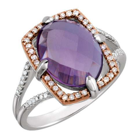 Sterling Silver Rose Gold Plated Amethyst & 1/5 CTW Diamond Ring Size 6