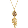 Sterling Silver Yellow Gold Plated Checkerboard Honey Quartz Leaf 32-inch Necklace