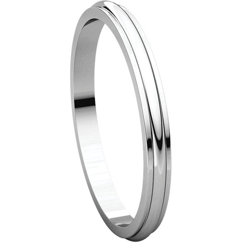 14k White Gold 2mm Half Round Edge Band, Size 6.5