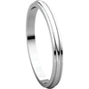 14k White Gold 2mm Half Round Edge Band, Size 6