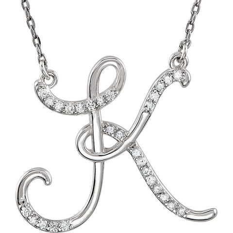 Sterling Silver Letter "K" 1/8 CTW Diamond Initial 16" Necklace