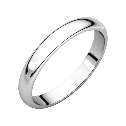 14k White Gold 3mm Half Round Band, Size 12.5