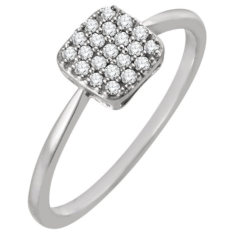 14k White Gold 1/6 CTW Diamond Square Cluster Ring, Size 7