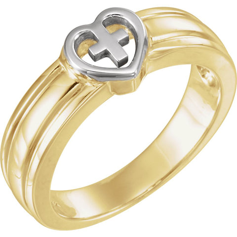 14k White Gold Heart & Cross Ring, Size 7