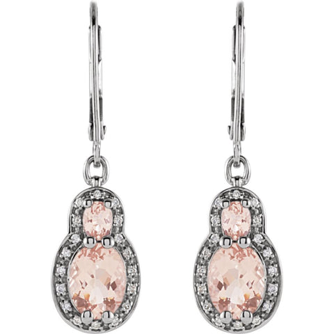 14k White Gold Morganite & 1/6 CTW Diamond Earrings