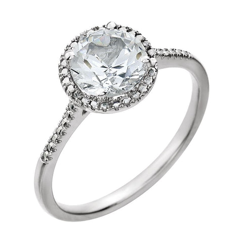 Sterling Silver Lab-Grown White Sapphire & .01 CTW Diamond Ring