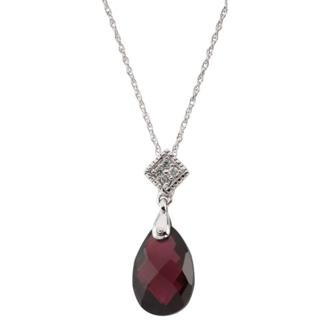 14k White Gold 12x8 Garnet & .04 CTW Diamond 18" Necklace