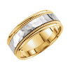 14k Yellow & White Gold 8mm Hammered Hand-Woven Comfort-Fit Wedding Band for Men, Size 10