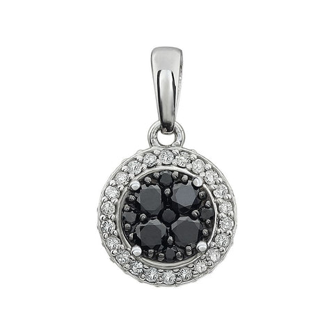 14k White Gold 3/8 CTW Diamond Black & White Halo Pendant