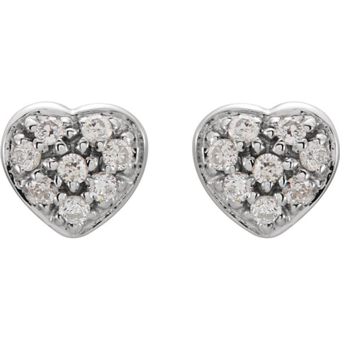 14k White Gold 1/10 CTW Diamond Heart Earrings