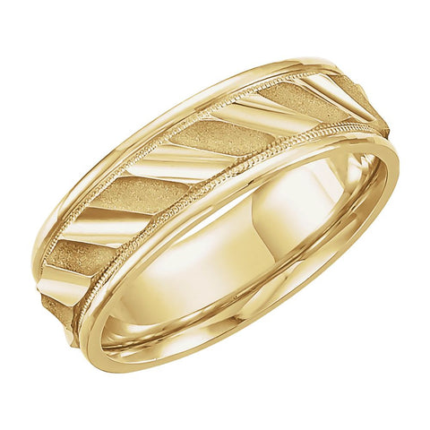 14k Yellow Gold 6.75mm Grooved Design Band Size 8