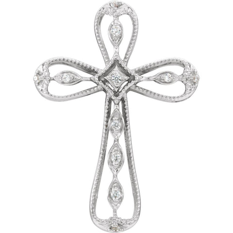 14k White Gold .05 CTW Diamond Cross Pendant