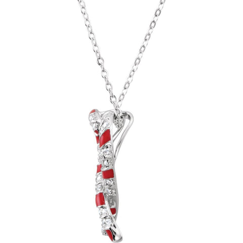 Sterling Silver Cubic Zirconia Candy Cane Legend 18" Necklace