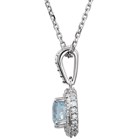 14k White Gold Aquamarine & 1/4 CTW Diamond 18" Necklace