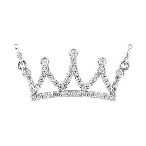 14k White Gold 1/5 CTW Diamond Petite Crown 16.45" Necklace