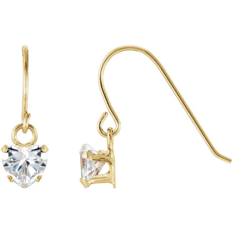 14k Yellow Gold 4mm Heart Shape Dangle Youth Earrings