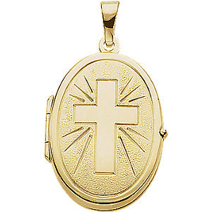 14k Yellow Gold 22x17mm Oval Cross Locket
