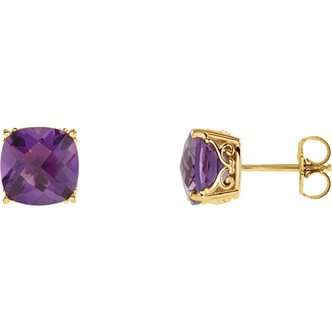 14k Yellow Gold Genuine Amethyst Earrings