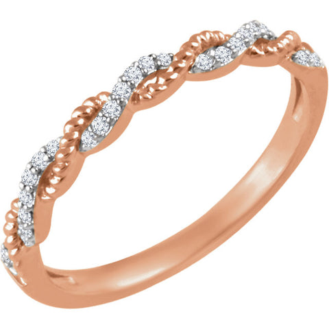 14k Rose Gold .08 CTW Diamond Stackable Ring , Size 7