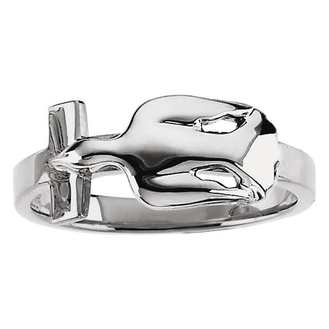 14k White Gold Dove with Cross Ring, Size 7