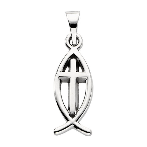 Sterling Silver 14x6mm Fish Pendant with Cross