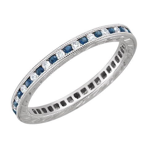 14k White Gold Blue Sapphire & 1/4 CTW Diamond Eternity Band Size 7