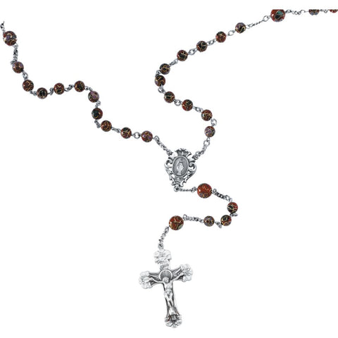 Red Cloisonn? Rosary in Sterling Silver