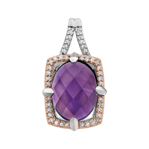 Sterling Silver Rose Gold Plated Amethyst & 1/6 CTW Diamond Pendant