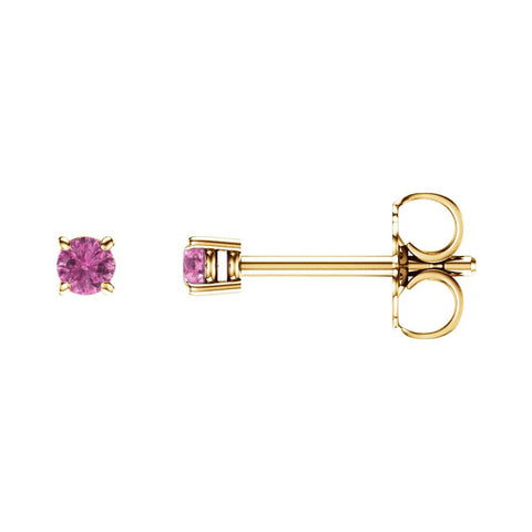 14k Yellow Gold 2.5mm Round Pink Sapphire Earrings