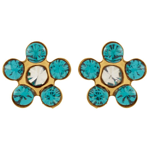 14k Yellow Gold Imitation "December" Youth Birthstone Flower Inverness Piercing Earrings