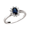 Genuine Blue Sapphire and Diamond Ring in 14k White Gold ( Size 6 )