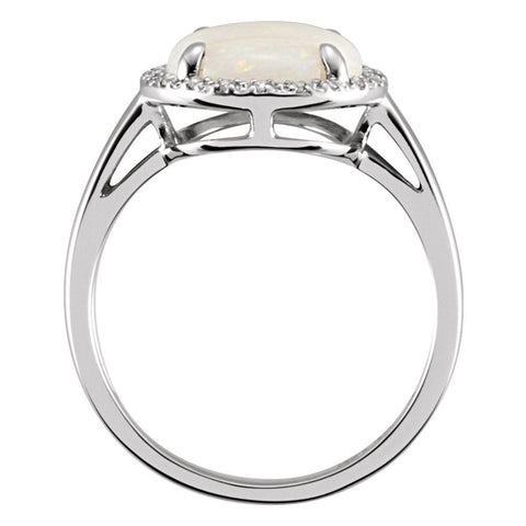 14k White Gold Opal & .07 CTW Diamond Ring, Size 7
