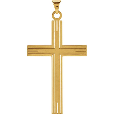 14k Yellow Gold 39x25mm Cross Pendant with Design